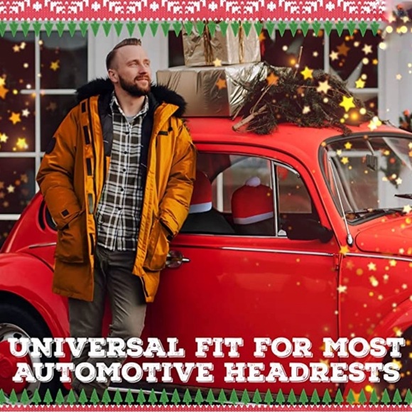 Meridian Point Holiday Santa Hat Car Seat Headrest Covers Auto Accessory Car Decoration 2